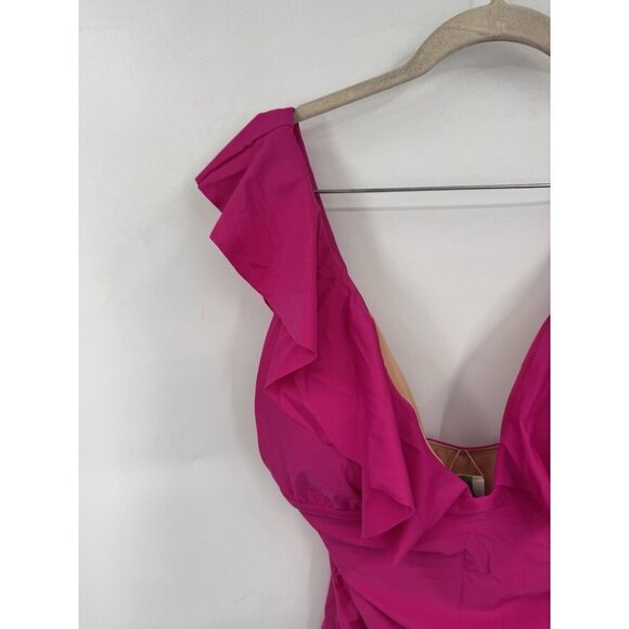 J. Crew Ruched Ruffle One Piece Swimsuit women 12 Pink Fuchsia Beach Pool NEW - Picture 9 of 9